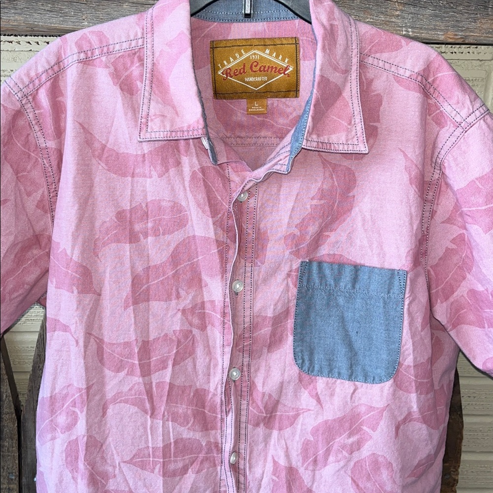 Red Camel Pink Shirt with Blue Accent